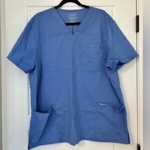 Cherokee Men's Light Blue V-Neck Utility Solid Scrub Top